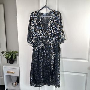 New ModCloth Black Floral Dramatic Depths Velvet Dress XL NWT